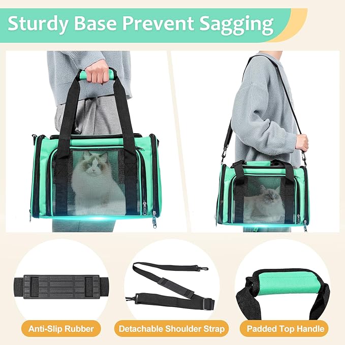 Discala Cat Dog Carrier Up to 15 Lbs TSA Airline Approved Pet Carrier for Small Medium Cats Puppies Dog Carriers for Small Dogs Collapsible Soft Sided Cat Travel Carrier - Green 15.7"x10.2"x10.2"
