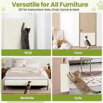 Cat Scratch Couch Furniture Protector, 78.7" x 15.8" Cat Scratcher Pad Deterrent from Cats Claws Scratching, DIY Sisal Carpet Cat Proof Couch Cover Replacement for Indoor Sofa, Wall, Door, Beige