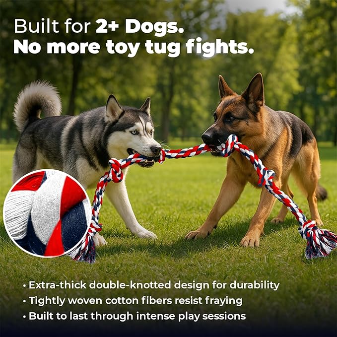 Giant Dog Rope Toys for Extra Large Dogs 2 Pack- 42 Inch, 6 Knot Tough Rope Chew Toys for Large Dogs - Benefits Non-Profit Animal Rescue - Indestructible Dog Toy for Aggressive Chewers (Red/Green 2PK)