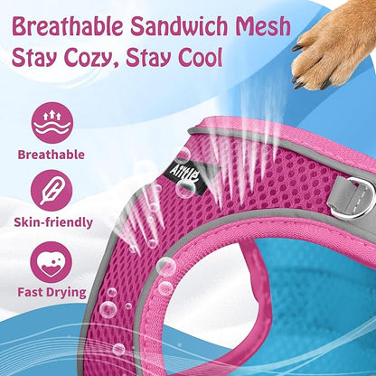 AIITLE Escape Proof Dog Harness - Step in Adjustable Dog Harness No Choke Over with Breathable Mesh and Quick-Release Buckle for All Weather- Outdoor Walking, Training for Medium Dogs Hot Pink XL
