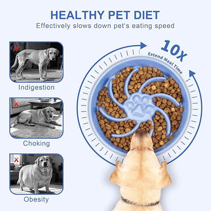 Ceramic Slow Feeder Dog Bowl, 1.5 Cup Dog Food or 20oz Water, Slow Eating Bowl for Small Breed, Maze Puzzle Feeder for Fast Eaters, Anti-Choking Stop Bloat, Non-Slip BPA Free (Blue)