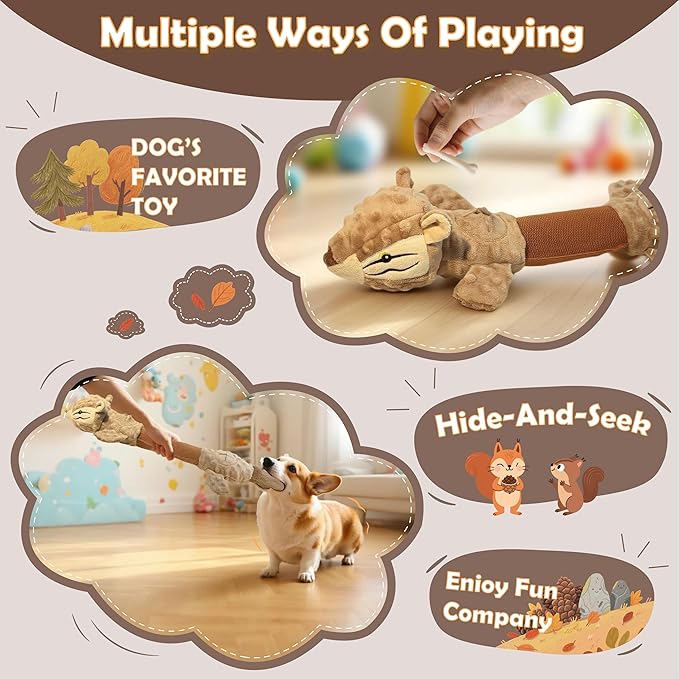 Tug of War Dog Toy, Interactive Dog Toys for Aggressive Chewers, Squeaky Squirrels Puppy Toys for Small,Medium,Large Breed