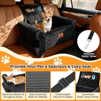 Dog Car Seat for Medium/Large Dogs up to 60 lbs, Memory Foam Dog Booster Seat with Thick Cushion, Pet Car Seat for Back with Detachable Washable Cover, Storage Pockets for SUV, Pick Up, Trunk, Black