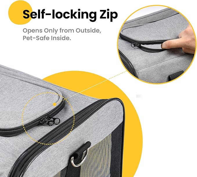 Cat Carrier Airline Approved, Soft-Sided Dog Carrier with Inner Safety Leash, Pet Transport Carrier for Small-Medium Cats Puppies up to 15 Lbs, Collapsible Travel Kitten Carrier Bag -Gray M