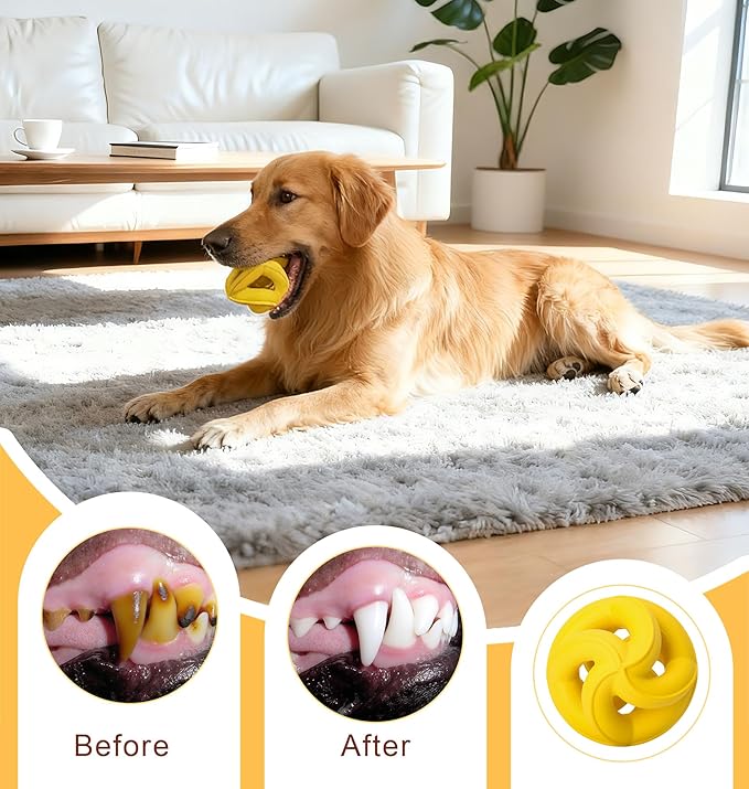 Interactive Dog Toys for Aggressive Chewers - Natural Rubber Durable Dog Toys to Keep Them Busy, Safe for Most Breeds, Dog Chew Toy for Anxiety Relief, Fetch Training, Hand/Machine Washable, Lemon