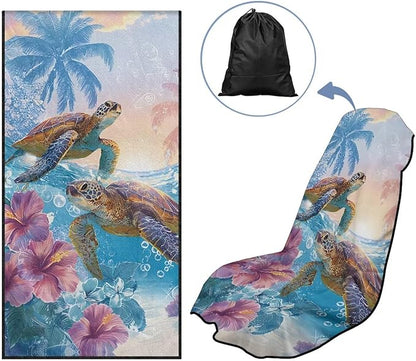 SEANATIVE Sports Towel Seat Covers for Cars - Quick-Dry Sweat Towels for Gym, Hiking & Beach with Anti-Scratch Design (Machine Washable, Universal Fit), Hawaii Sea Turtle Pattern