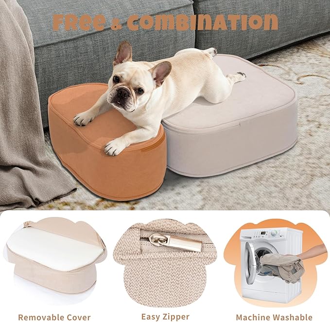 Dog Stairs for Small Dogs, 3 Step Dog Stair for High Bed and Couch, Non-Slip High Density Foam Sturdy Pet Steps with Removable Washable Cover for Older Cat