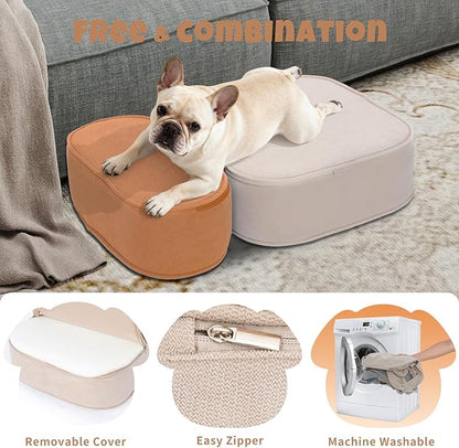 Dog Stairs for Small Dogs, 3 Step Dog Stair for High Bed and Couch, Non-Slip High Density Foam Sturdy Pet Steps with Removable Washable Cover for Older Cat