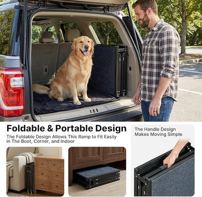 Veehoo Dog Ramp for Car Truck SUV 71" Long 20" Extra Wide, Foldable Dog Ramp with Non Slip Rug Surface for Large Dogs, Portable Folding Outdoor Pet Stairs for Dogs to Get in Car, Support up to 220lbs