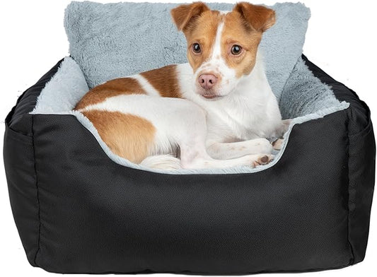 Best Pet Supplies Elevated Dog Car Seat for Small Dogs, Booster Seat with Safety Tether & Storage, Washable Travel Pet Seat for Front or Back Seat, Up to 25 lbs - Black - 21 x 20 x 14