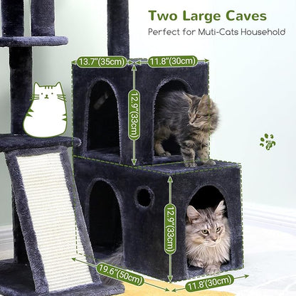 Globlazer Cat Tower for Indoor Adult Cats, 50-inch Heavy Duty Cat Tree House for Big Cats with Extra-Large Padded Platform, Sisal Scratching Board, 2 Large Condos, F50, Dark Grey