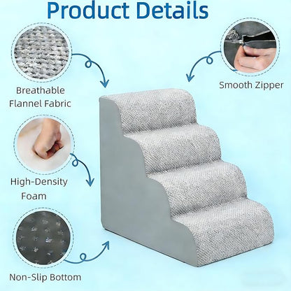 Simple Deluxe Dog Stairs for Small Dogs, 4-Step Curved Dog Step for Puppy, Older Cat, Medium Pet Ramp for Sofa, Couch or Chair, Indoor Non-Slip Pet Ladder with High Density Foam, Gray