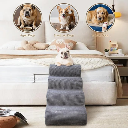 PAWSCART Pet Stairs for Dogs 5-Step, 22.8" H Pet Stairs for High Bed, Couch Sofa & Chair, 30D Material Soft Foam Dog Steps with Non-Slip Bottom Surface Removable Washable Cover, Grey