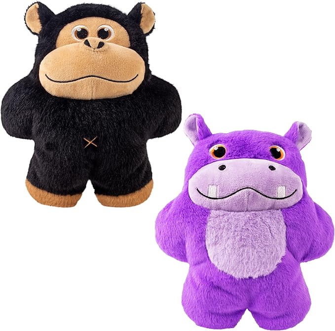 KONG Snuzzles Dog Toy X-Large – Plush Squeaky Dog Toy for Large Breeds – Ultra-Soft, Crinkle Sounds, Durable Interactive Dog Chew Toy for Medium & Large Dogs (Hippo/Gorilla Combo)