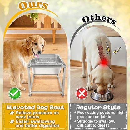 2 Gallons Large Elevated Dog Water Bowl - 11.5''H Durable Stainless Steel Raised Dog Bowl with Stand for Large Dogs, Easy to Clean and Assemble for Indoor Outdoor