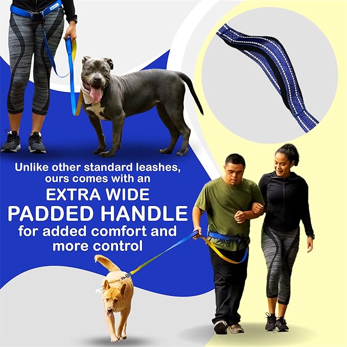 Hands-Free Leash for Small to Large Dogs 5ft - Heavy Duty Adjustable Waist Belt, Padded Handles, Reflective Stitching, Satin Carry Bag for Walking, Running, Hiking