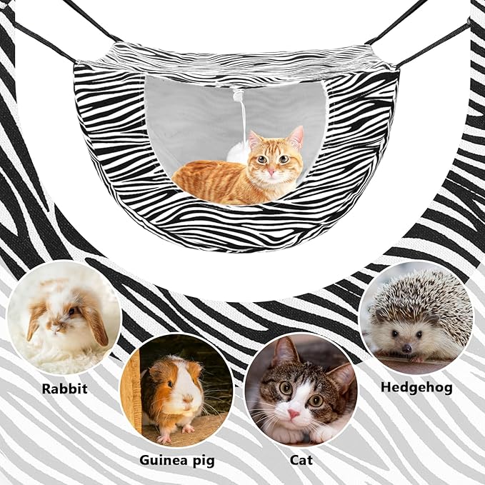 Unittype 2 Pieces Cat Cage Hammock Hanging Pet Bed Double Layer Soft Plush Hanging Pet Comfortable Hammock Bed for Indoor Kitten Ferret Hamster Rabbit or Small Animals, 2 Styles(Leopard)