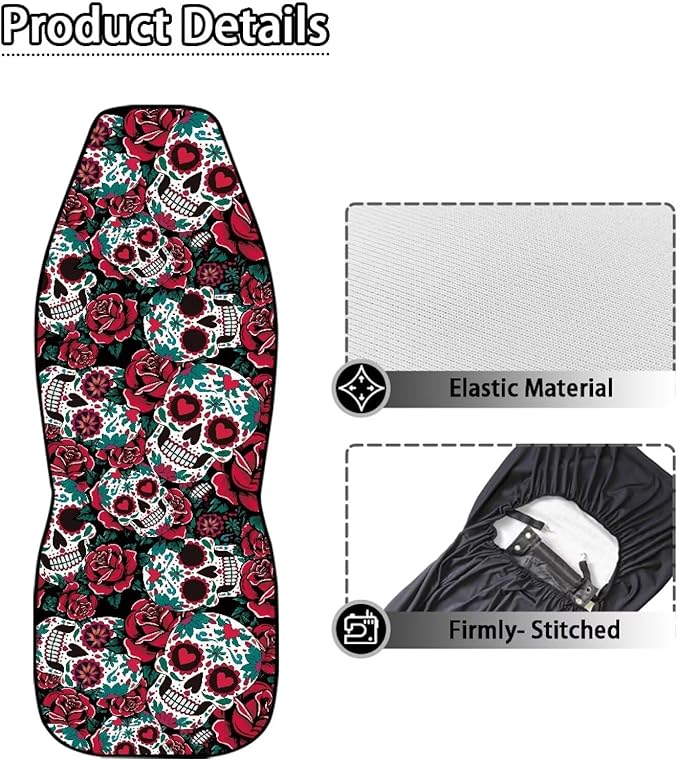 Dreaweet Halloween Car Seat Covers Front Seats Only Goth Car Accessories 2 Piece Red Rose Skull Front Car Seat Cover Washable Universal Fit Most Cars SUV Sedan Trucks