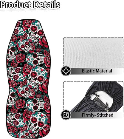 Dreaweet Halloween Car Seat Covers Front Seats Only Goth Car Accessories 2 Piece Red Rose Skull Front Car Seat Cover Washable Universal Fit Most Cars SUV Sedan Trucks