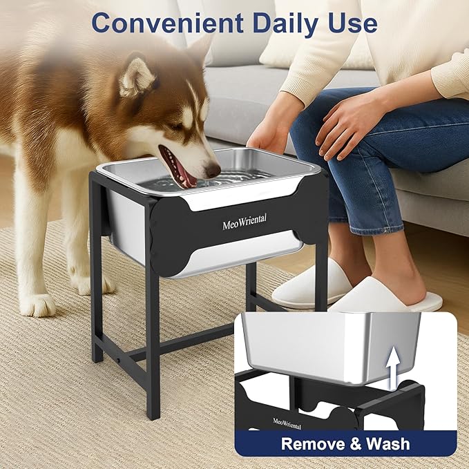2.5 Gallon Elevated Dog Water Bowl for Large Breeds, 16.5" Tall Raised Stainless Steel Large Dog Water Bowl with Full Metal Stand for Relief Joint Pressure, Tip-Proof, Easy to Clean, Indoor & Outdoor