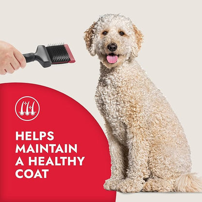 KONG Double-Sided Flexible Slicker Brush – De-Shedding & Detangling Tool, Padded Grip, Long Metal Pins, Flexible Head, for Medium to Large Dogs with Medium to Long Coats, Red/Gray