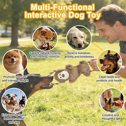Monkey Plush Squeaky Dog Toy with Crinkle Paper Puppy Teething Chew Toy Cute Soft Funny Indoor Outdoor Interactive Tug of War Dog Rope Toy for Small Medium Large Dogs Toy Gift 39.5cm/15.55in