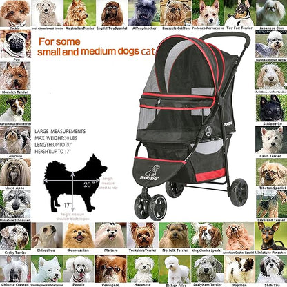 ROODO Escort 3 Wheel Dog Cat Pet Stroller for Small/Medium Dogs Cats Best Lightweight Foldable Portable Compact Jogger Travel All Terrain Pet Gear System Puppy Doggie Bunny Kitty Stroller(Black)