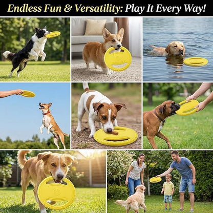 EVA Dog Flying Disc Toy, Durable Interactive Fetch with Dual Grip Holes, Non-Slip Floating Pet Toy for Small Medium Large Dogs, Outdoor Park Beach Play (Yellow)