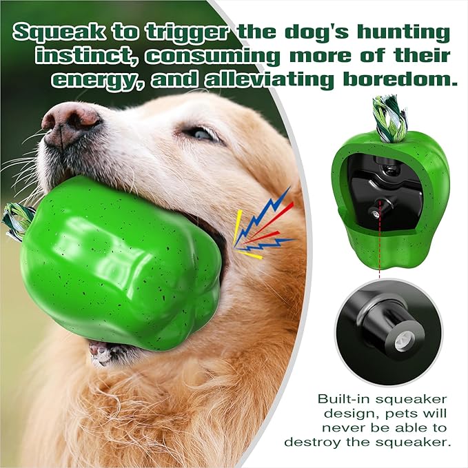 Large Size Green Apple Squeaky Dog Toy for Medium/Large Aggressive Chewers Breeds Dogs Durable Bouncy Squeak Ball