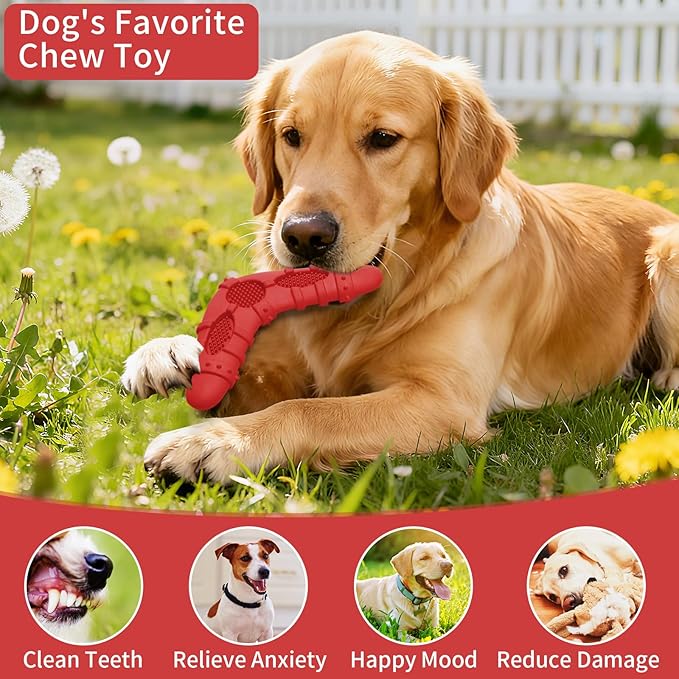 Natural Rubber Dog Chew Toys 4Pack,Tough Dog Toys for Aggressive Chewers Small Medium Breed,Interactive Dog Toys for Puppy to Clean Teeth Gum Massage,Tug & Fetch(Red)