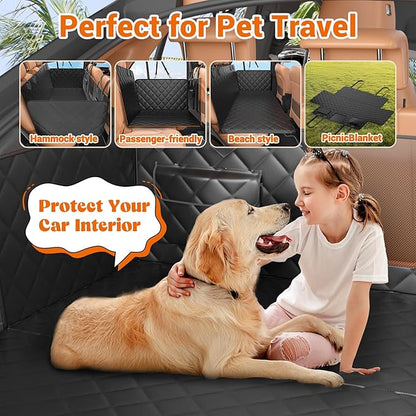 IJVAE Hard Bottom Car Seat Cover for Dogs.Black Waterproof Dog Seat Cover for Back Seat Extender for Dogs,Scratch-Proof and Anti-Slip Car Dog Hammock for Large Dogs SUV,Black(Holds 500 Lbs)