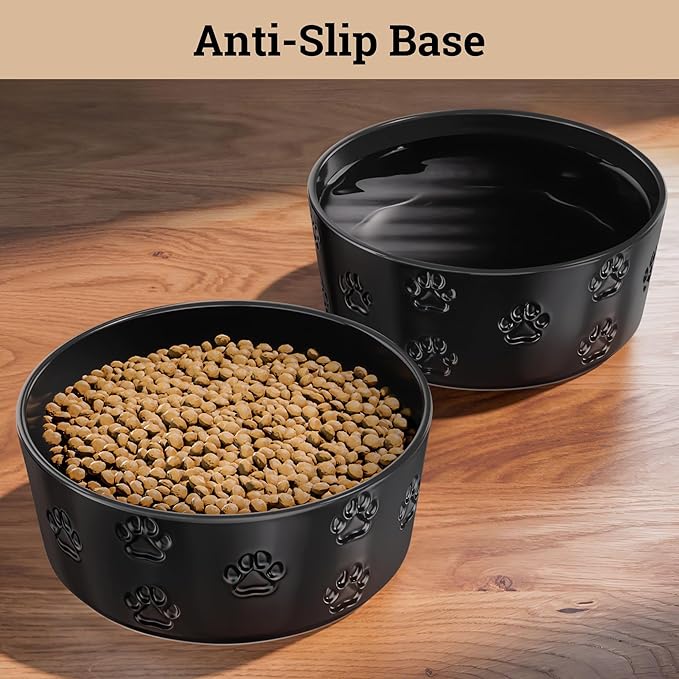Ceramic Dog Bowl Set of 2 with Anti-Skid Base - 7.5" Wide x 3" Tall Ceramic Dog Bowls for Large Dogs - 6 Cup Capacity Food and Water Bowls for Dogs - Rubber Bottom Pet Bowl Set of 2 for Large Pets