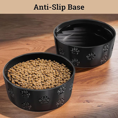 Ceramic Dog Bowl Set of 2 with Anti-Skid Base - 7.5" Wide x 3" Tall Ceramic Dog Bowls for Large Dogs - 6 Cup Capacity Food and Water Bowls for Dogs - Rubber Bottom Pet Bowl Set of 2 for Large Pets