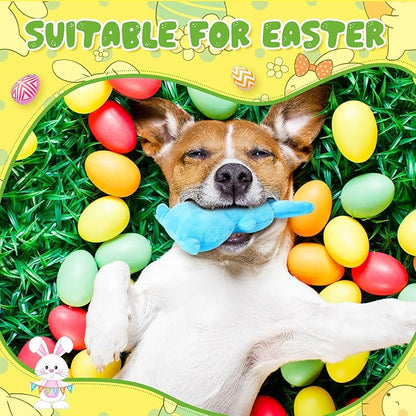 Leyndo 24 Pieces Plush Easter Bunny Dog Toys 6 Inch Pastel Colors Bunny Shaped Easter Dog Squeaky Toys for Pet Gifts Teething Chew Supplies