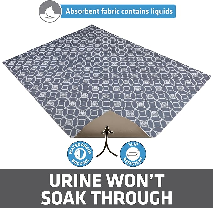 Drymate Cat Litter Box Mat, Litter Trapping Mat, Waterproof, Urine-Proof, Absorbent, Machine Washable, Soft on Paws, Contains Mess, Protects Floors, Kitten Supplies, Indigo Grey, 29x36 XL