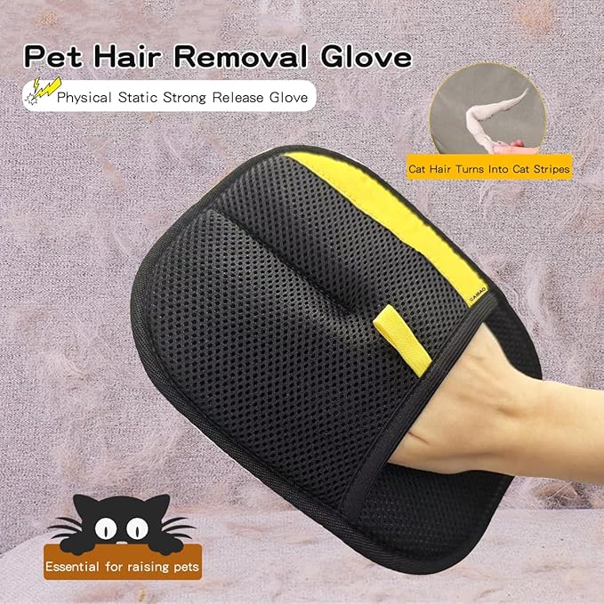 Electrostatic Pet Hair Removal Gloves: Quick Wiping - Reusable & Washable for Sofa Clothing Pet Beds Effortless Cats & Dogs Hair Remover for Busy Pet Owners (2pcs-Black)