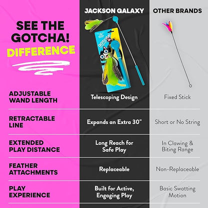 Jackson Galaxy Gotcha! Cat Wand Toy - Interactive Cat Toy, Feather Wand