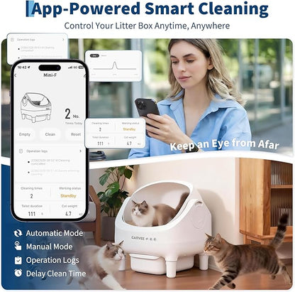 Self Cleaning Litter Box, Automatic Cat Litter Box with APP Control, Odor-Free Waste Disposal Includes Trash Bags, Large Waste Bin, Open-Top, for Multiple Cats, White