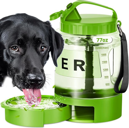 SwSun Dog Water Bottle Travel Bowl - 77oz Large Portable Dog Water Bowls Dispenser for Camping Essentials Hiking Traveling Beach Car Park Accessories, Leak Proof Pet Drinking Bottle Dispenser, Green