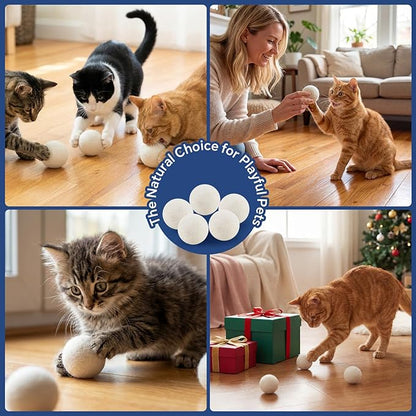 Wool Cat Balls 6 Pack, 100% New Zealand Handmade Wool Felt Cat Toys Balls 2 Inches, Kitten Toys Cats for Indoor Play & Exercise (6 Pack,Natural White)