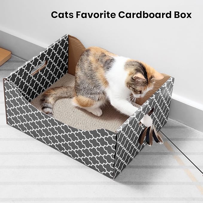 [Ultra-Large] Cardboard Cat Scratcher Box, Heavy Duty Cat Scratcher Bed with Double-Sided Scratch Pad, Sturdy and Refillable, Ideal for Scratching and Sleeping, Premium House for Indoor Cats