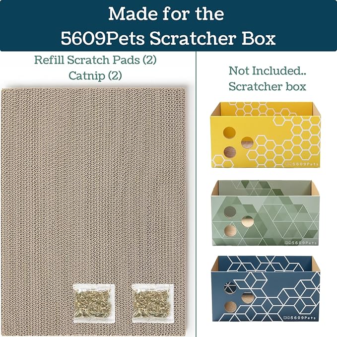Cat Scratch Pads Refill Pack, 17”x12.5” Double-Sided Cardboard Scratching Boards for the 5609Pets Cat Scratcher Box (2 Pack)