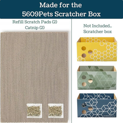 Cat Scratch Pads Refill Pack, 17”x12.5” Double-Sided Cardboard Scratching Boards for the 5609Pets Cat Scratcher Box (2 Pack)
