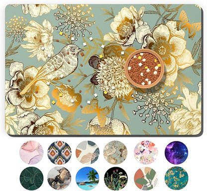 Dog Food Mat, 12" x 19" Flower Absorbent Dog Cat Bowl Mat for Food and Water, Cute Anti-Slip Rubber Pet Feeding Rug Protect Floors, Placemat for Feeding & Watering Supplies, Retro Floral