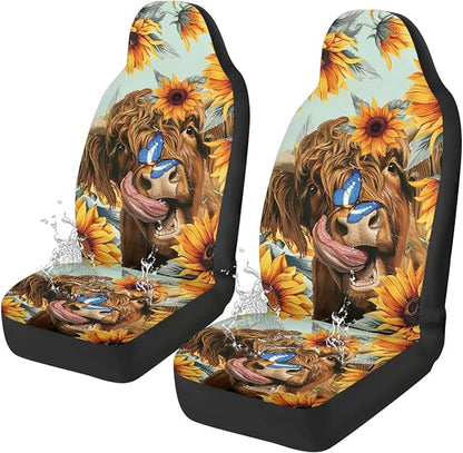Highland Cow Car Seat Covers Anti Slip Car Seat Covers Front Seats Only Easy to Install and Clean Removable Automotive Accessories Universal Fit for Most Vehicle