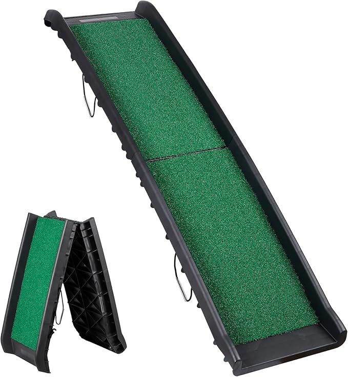 Folding Dog Car Ramps, Dog Steps for Bed, Length Portable Pet Ramp Stairs Step Ladder for Car, Truck,Non Slip Rug Surface, Dog Stairs for Large Dogs Up to 154LB (62 Inch Artificial Grass)