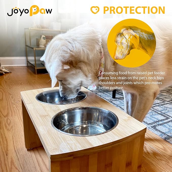 Elevated Dog Bowls, Bamboo Raised Dog Bowl for Large Dogs, with 2 Stainless Steel Bowls (13'' Tall-68oz Bowl)