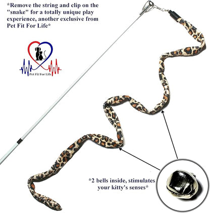 Pet Fit For Life 3 Piece Dual Rod Feather Teaser and Exerciser with a Slithering Snake for Kitten and Cats - Cat Toy Interactive Cat Wand