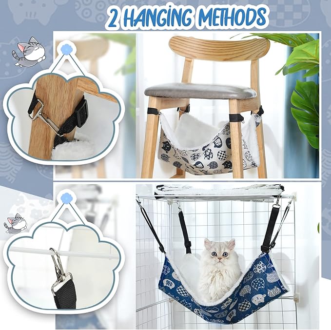 BBTO 3 Pcs Reversible Pet Hammock Soft Plush Cat Hanging Hammock Guinea Pig Bed Rat Cage Accessories for Puppy Dog Piggy Kitten Ferret Rabbit Other Small Animals(Cat)
