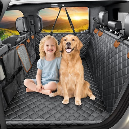 Hard Bottom Dog Seat Cover, Dog Car Seat Cover for Back Seat with Tablet Holder and Foldable Food Tray, Waterproof Back Seat Extender for Dogs Suitable for Baby Seats Hold 420 lbs for Car/SUV